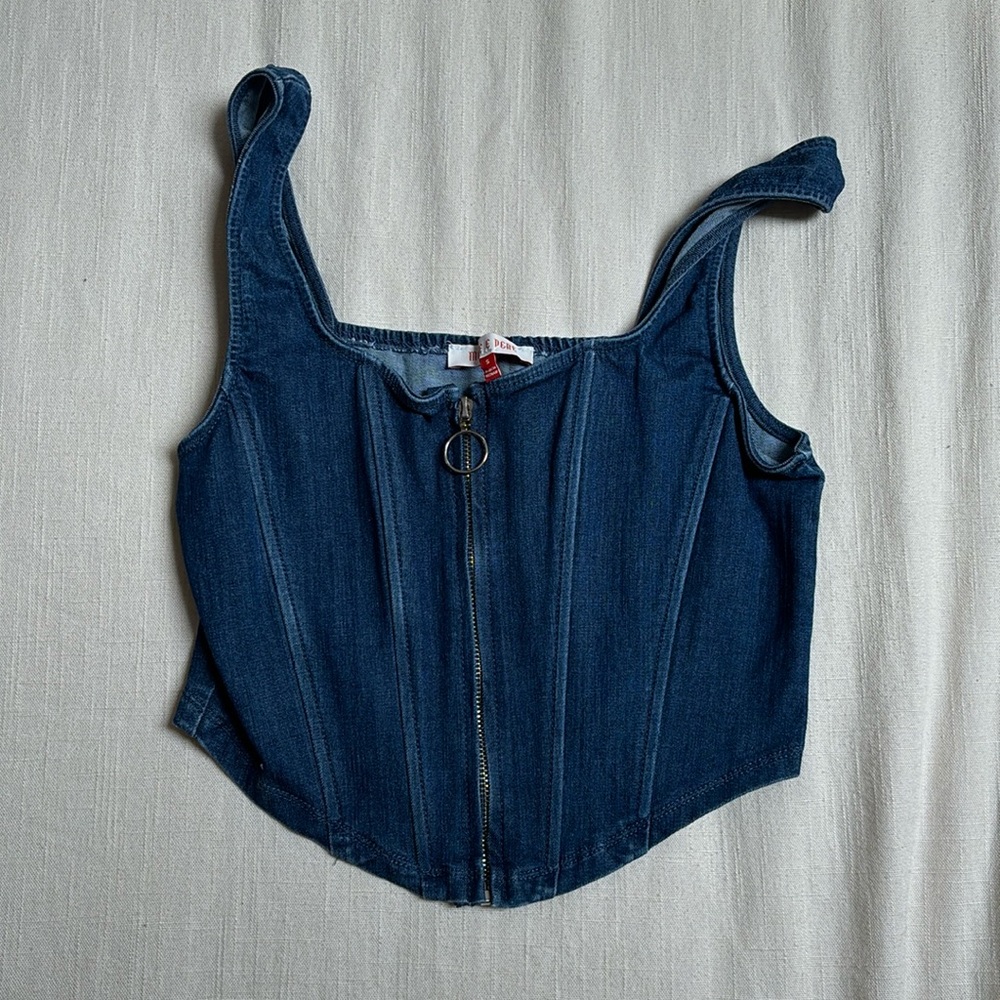 Denim Corset Tank Top with Front Zipper Women’s Size Small